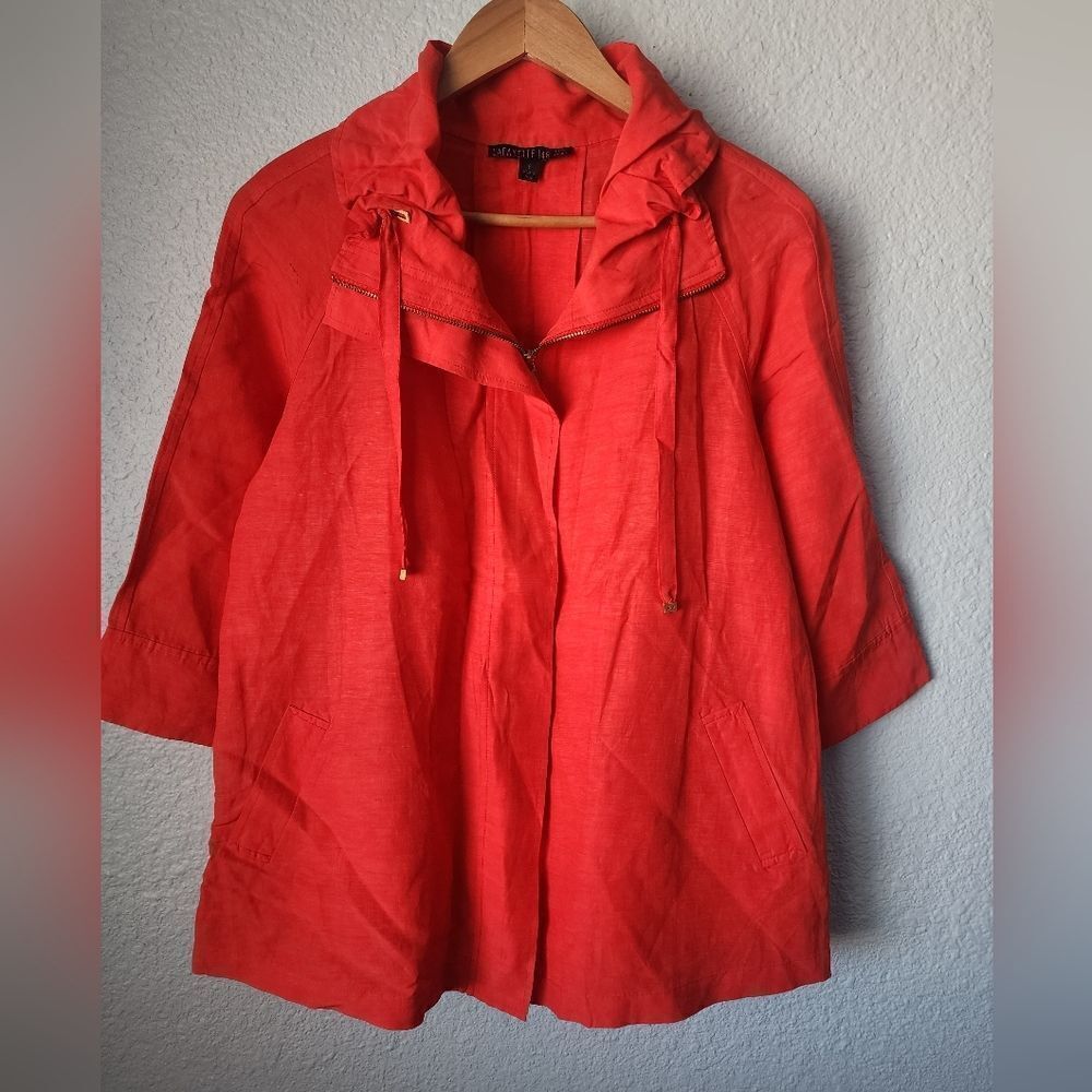 Lafayette 148 New York Red Utility Jacket Linen Blend Oversized